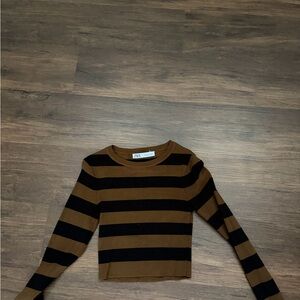 Zara Brown and Black Striped Long Sleeve Top